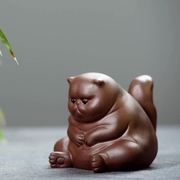 宜兴紫砂茶宠猫摆件生气猫雕塑工艺品装饰茶桌功夫茶具可养*