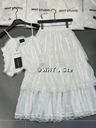 wht白色法式温柔套装蕾丝吊带背心，上衣+气质蛋糕，a字裙子两件套女