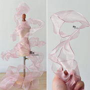 淡粉色造型欧根纱花边，辅料手工钢丝网纱透明娃衣服装褶皱装饰布料