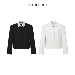 hidemi简约一粒扣翻领，式短款夹克西服外套白色，黑色(小白领)