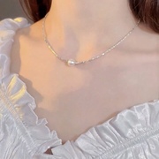 碎银珍珠项链女ins2023年小众时尚锁骨链，简约设计高级感颈链