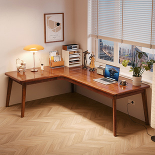 全实木转角电脑桌L型家用办公桌子卧室简约拐角学习读书桌椅组合