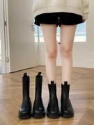 马丁靴女短靴，2024秋季女款鞋黑色靴子，中筒靴切尔西烟筒靴