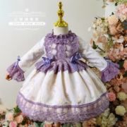 女童紫色复古宫廷洛丽塔蕾丝连衣裙西班牙公主裙洛可可生日礼服裙