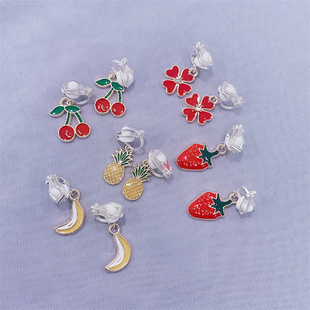 耳夹无耳洞女2023水果草莓假耳环套装可爱儿童耳饰简约清新
