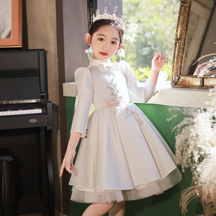 女童公主裙高端花童婚礼小女孩礼服儿童钢琴演出服主持人白色国风