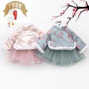 童装一件代发2020婴童中小童女童，中国风印花加棉网纱裙套装dt161