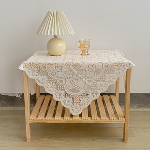 法式白色蕾丝桌布氛围感正方形，复古茶几布，床头柜沙发冰箱防尘盖布