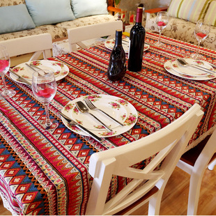 棉麻波西米亚田园复古餐桌布民族风，布料台布茶几长方形圆桌布盖巾