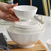 唐山吃饭碗汤碗防烫高脚碗单个碗浮雕骨瓷碗碟餐具套装白瓷碗家用