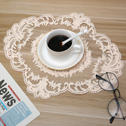 法式复古圆形蕾丝刺绣桌，布垫绣花餐垫，隔热花盆茶杯摆拍道具装饰布
