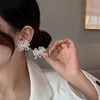 超嗲蕾丝蝴蝶结珍珠水晶耳环法式仙气质小众设计高级感耳钉耳饰