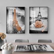 现代风装饰画客厅巴黎铁塔挂画餐厅画黑白摄影卧室壁画床头画
