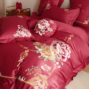 浪漫轻奢100s长绒棉婚庆，四件套全棉红色结婚床上用品，纯棉床盖被套