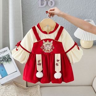 小公主周岁礼服1岁女宝宝衣服春装小女孩儿童红色汉服裙子婴儿裙