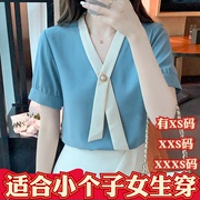 矮个子女装夏装，加小码xxxs150cm显高v领雪纺，衫女短袖小衫上衣