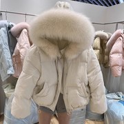 2023冬季韩版狐狸大毛领羽绒服女短款白鸭绒宽松时尚加厚外套