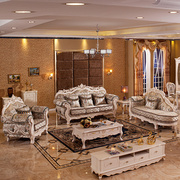 欧式沙发组合实木雕花法式沙发，简欧沙发u新古典(新古典)美式客厅布艺沙发