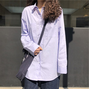 2024春夏香芋紫衬衫女长袖，淡紫色上衣防晒衣，宽松学生口袋衬衣外套