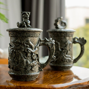 天然麦饭石水杯创意马克杯设计感小众男士茶杯中式办公室杯子家用