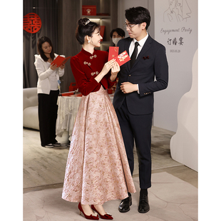新中式订婚服女衣服敬酒服2024新娘红色旗袍，套装回门宴会礼服