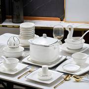 碗碟家用全套，银边56头骨瓷餐具套装景德镇陶瓷，碗盘碗筷