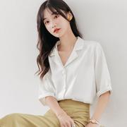 雪纺白色衬衫女2024春季韩版职业衬衣设计感小众中袖气质上衣
