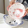 卡通双耳陶瓷碗可爱单个泡面碗家用学生餐具汤碗拉面碗沙拉釉下彩