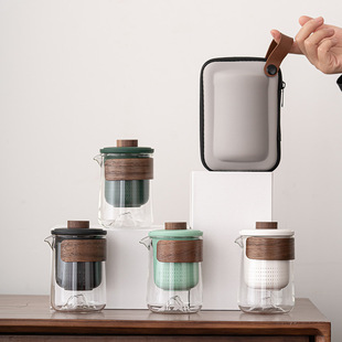玻璃旅行茶具套装简约泡茶壶一人单人户外便携快客杯陶瓷功夫茶具
