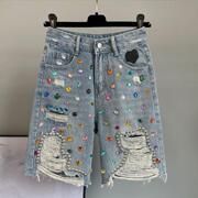 casualhighwaistdenimperforatedshorts高腰牛仔破洞短裤女