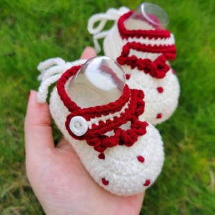 成品diy婴儿宝宝鞋毛线孕期手工女花边波点满月百天1-3个月