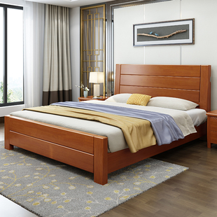 实木家1.8米双人床现代简约1.5m主m卧床具经济型高箱储物