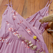 rom2面膜连体裙裤舒适弹力温柔粉紫色印花v领度假风吊带连体裤
