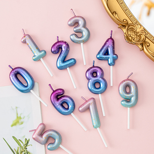 0—9渐变色生日蜡烛粉蓝紫色生日派对唯美甜品台蛋糕蜡烛插件装扮