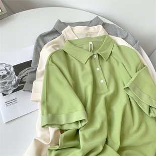 珠地棉网眼果绿色polo短袖，连衣裙女韩版中长款纯色宽松上衣t恤裙