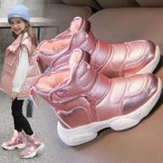 女童雪地靴2022冬季加绒加厚棉靴中大童防水皮面靴子儿童棉鞋