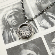 原创手工银饰吊坠50美分银币，包裹印第安野牛，硬币情侣朋友生日礼物