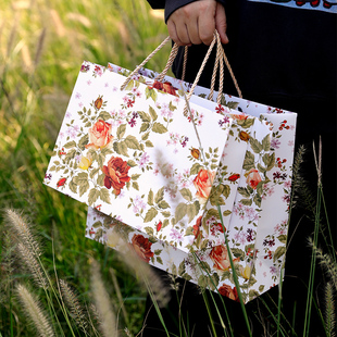 创意袋复古玫瑰花，纸袋服装店手提袋，礼物女装面膜购物袋包装袋
