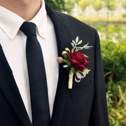高端欧美婚礼胸花酒红色玫瑰中式个性喜庆新郎新娘结婚装饰花