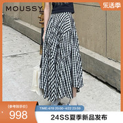 MOUSSY 2024夏季文艺感不规则格纹半身裙028HSA30-0701