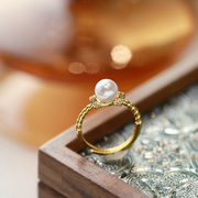 珍珠素圈戒指女轻奢高级感小众设计时尚个性独特轻奢开口食指戒