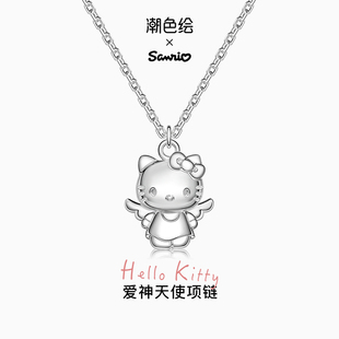 潮色绘x三丽鸥HelloKitty夏天项链纯银女轻奢小众礼物凯蒂猫吊坠