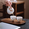 景德镇玉柏玲珑陶瓷简约白瓷套(白瓷套，)组功夫，茶具双人带壶旅行茶杯祈福