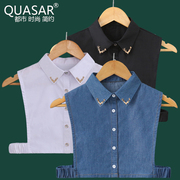 quasar毛衣装饰领假领子女士可拆小鹿扣饰牛仔，衬衫领衬衣领