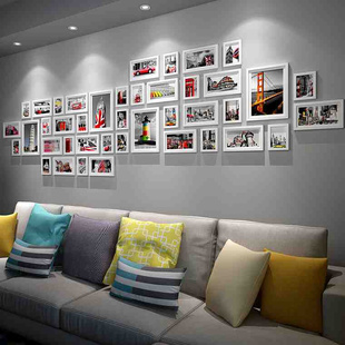 客厅实木照片墙创意欧式沙发多相片墙大尺寸相框墙组合艺术文化墙
