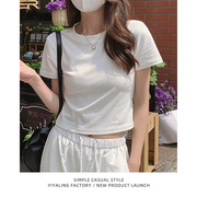 白色正肩t恤女短袖短款夏季纯棉，修身显瘦纯白体恤基础款打底上衣