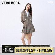 veromoda西服，2023秋冬学院风短款格纹长袖西装外套套装女