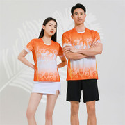 羽毛球服上衣速干男女短袖T恤修身红橙色网球服运动排球乒乓球衣