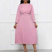 D462外贸女装eBay气质优雅压褶通勤OL纯色非洲大码跨境连衣裙