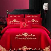 定制大红色婚庆结婚四件套床上用品，15m18米床单，床裙床罩被套龙凤